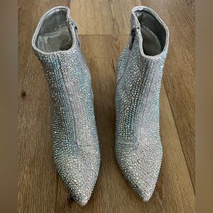 Women Rhinestone Block Chunky Heel Ankle Bootie